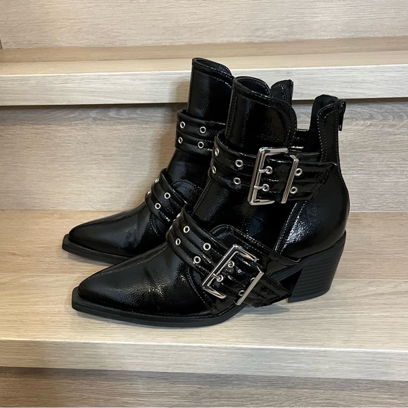 Call It Spring Shoes - Black Buckle Ankle Boots (Vegan Leather) - Size 9